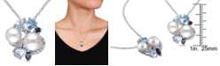 Macy's Cultured Freshwater Pearl (6-1/2 & 7-1/2mm) & Multicolor Topaz (1-1/2 ct. t.w.) 18" Pendant Necklace in Sterling Silver